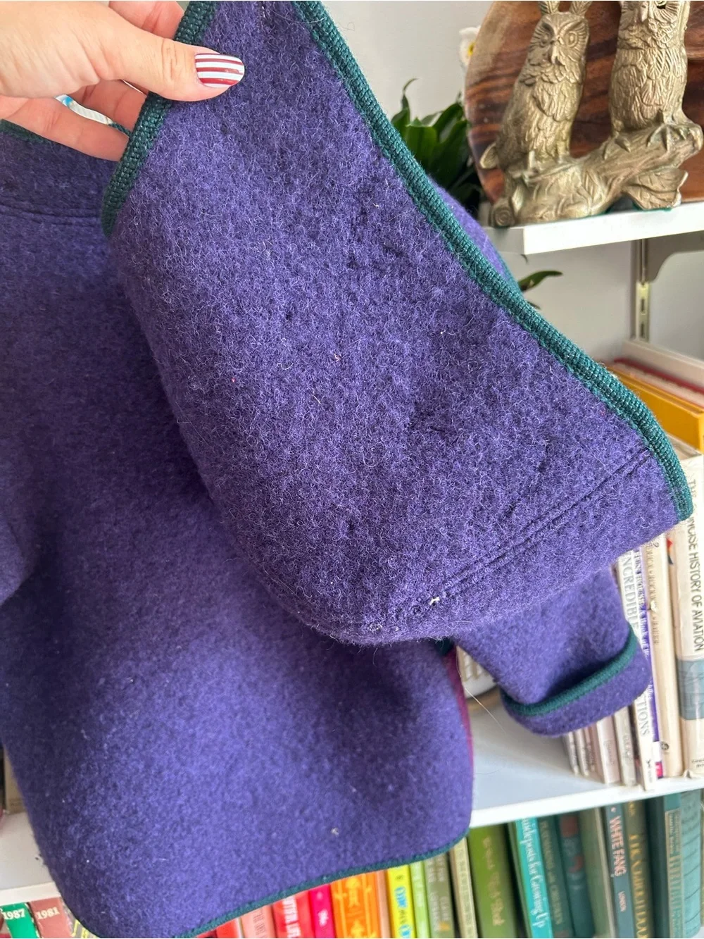 Giesswein Purple & Teal Kids Wool Pea Coat with Artist Patch